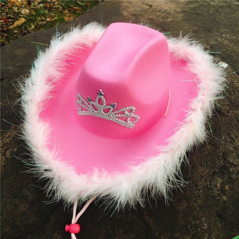 Pink cowboy deals hat with tiara