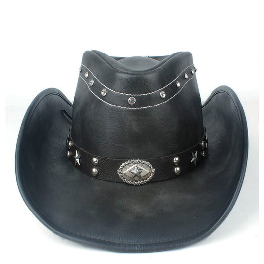 Black Leather with Punk Belt Cow girl hat